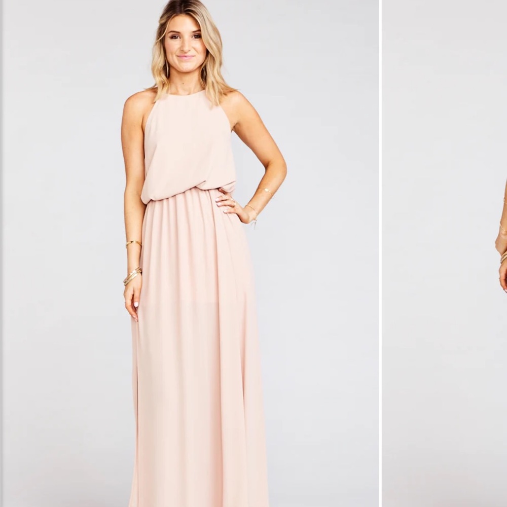 Show me your mumu Heather Halter bridesmaid dress in Dusty Blush Crisp..